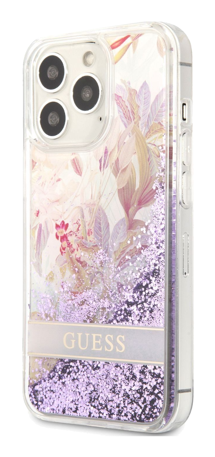 ax Vacins iPhone 13 Pro Guess Liquid Glitter Flower Case purple GUHCP13LLFLSU