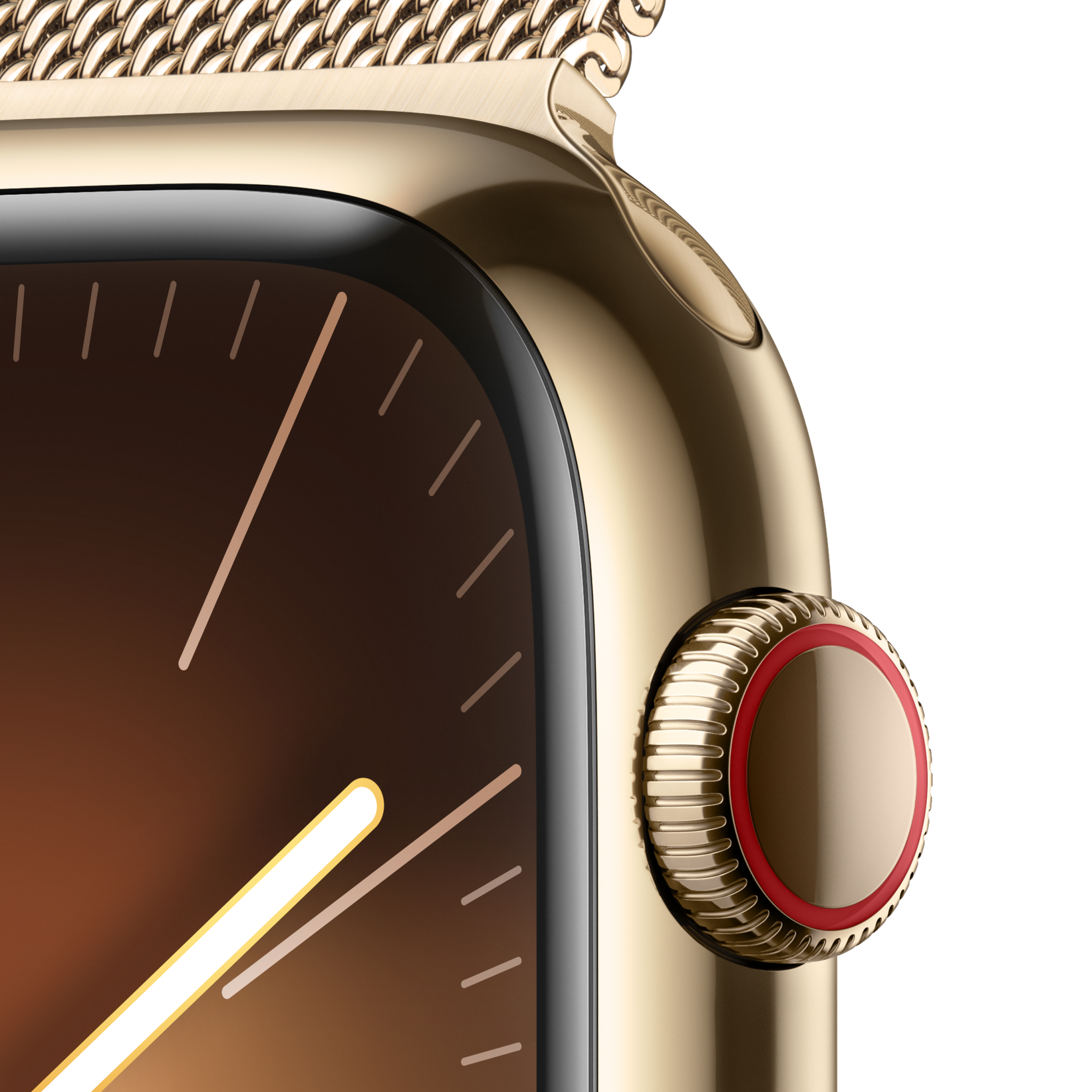Apple Watch Series 9 LTE 45mm Gold Stainless Steel Gold Milanese Loop PDP Image Position 3  en US