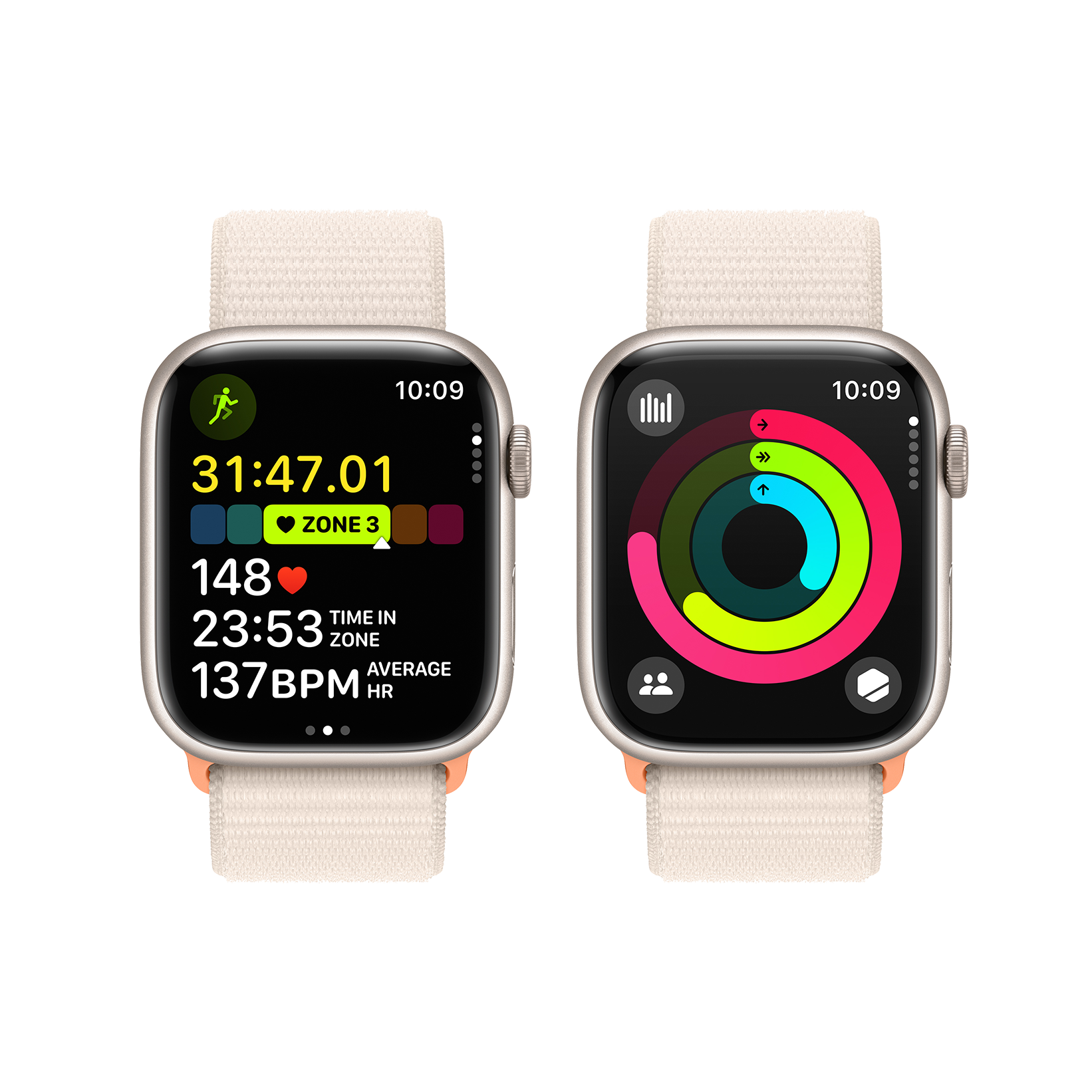 Apple Watch Series 9 LTE 45mm Starlight Aluminum Starlight Sport Loop PDP Image Position 8  en US