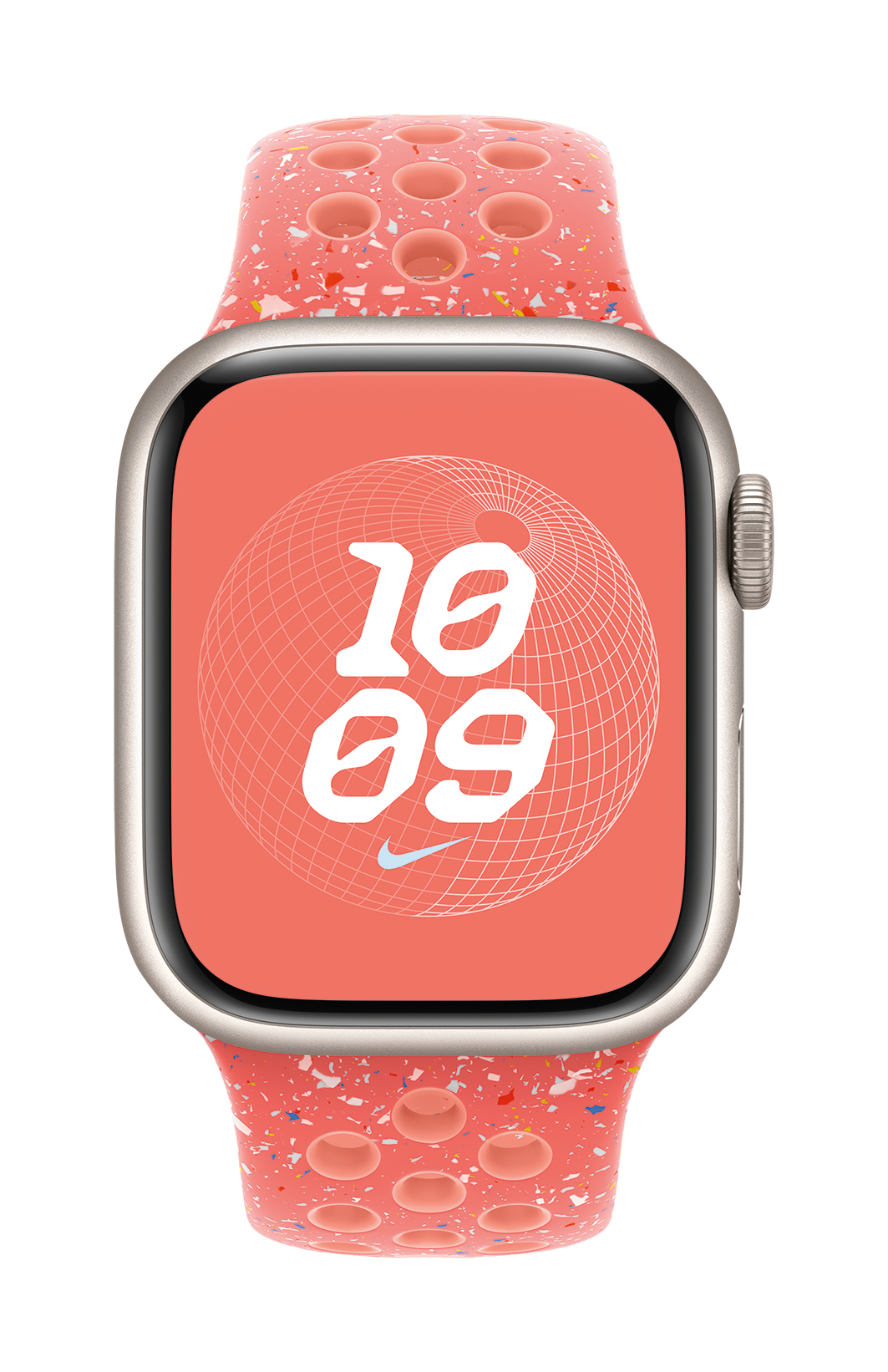 Apple Watch Series 9 41mm Starlight Aluminum Magic Ember Nike Sport Band Pure Front Print  USEN