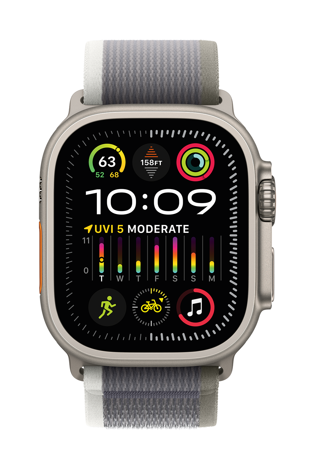 Apple Watch Ultra 2 Cellular 49mm Titanium Green Gray Trail Loop Pure Front Print  USEN