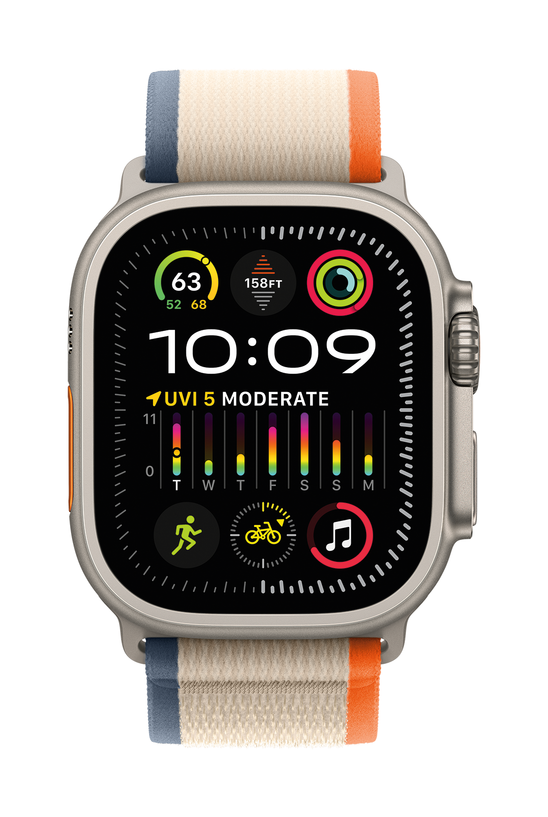 Apple Watch Ultra 2 Cellular 49mm Titanium Orange Beige Trail Loop Pure Front Print  USEN