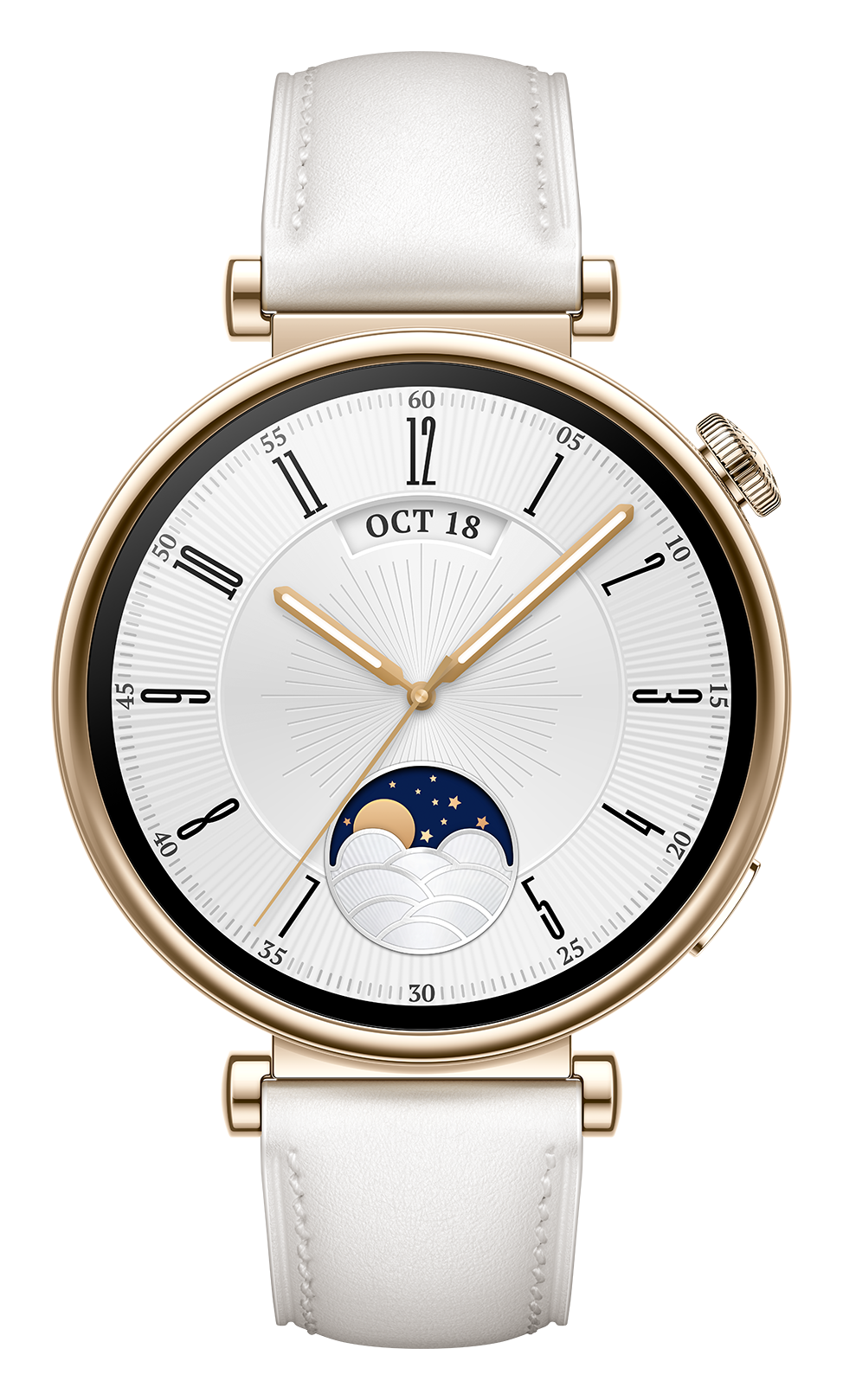 Huawei Watch GT 4 41mm Gold Stainless White Leather strap front
