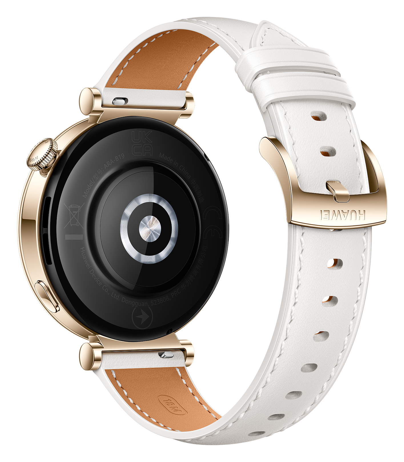 Huawei Watch GT 4 41mm Gold Stainless White Leather strap back right