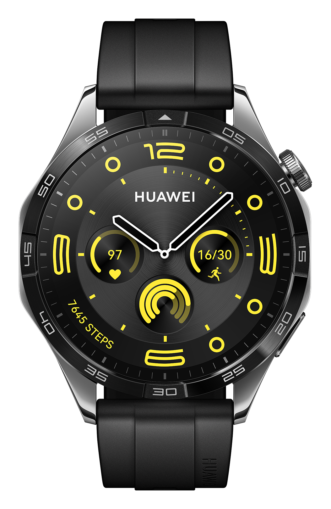 Huawei Watch GT 4 46mm Black Stainless Black Fluorelastomer strap front