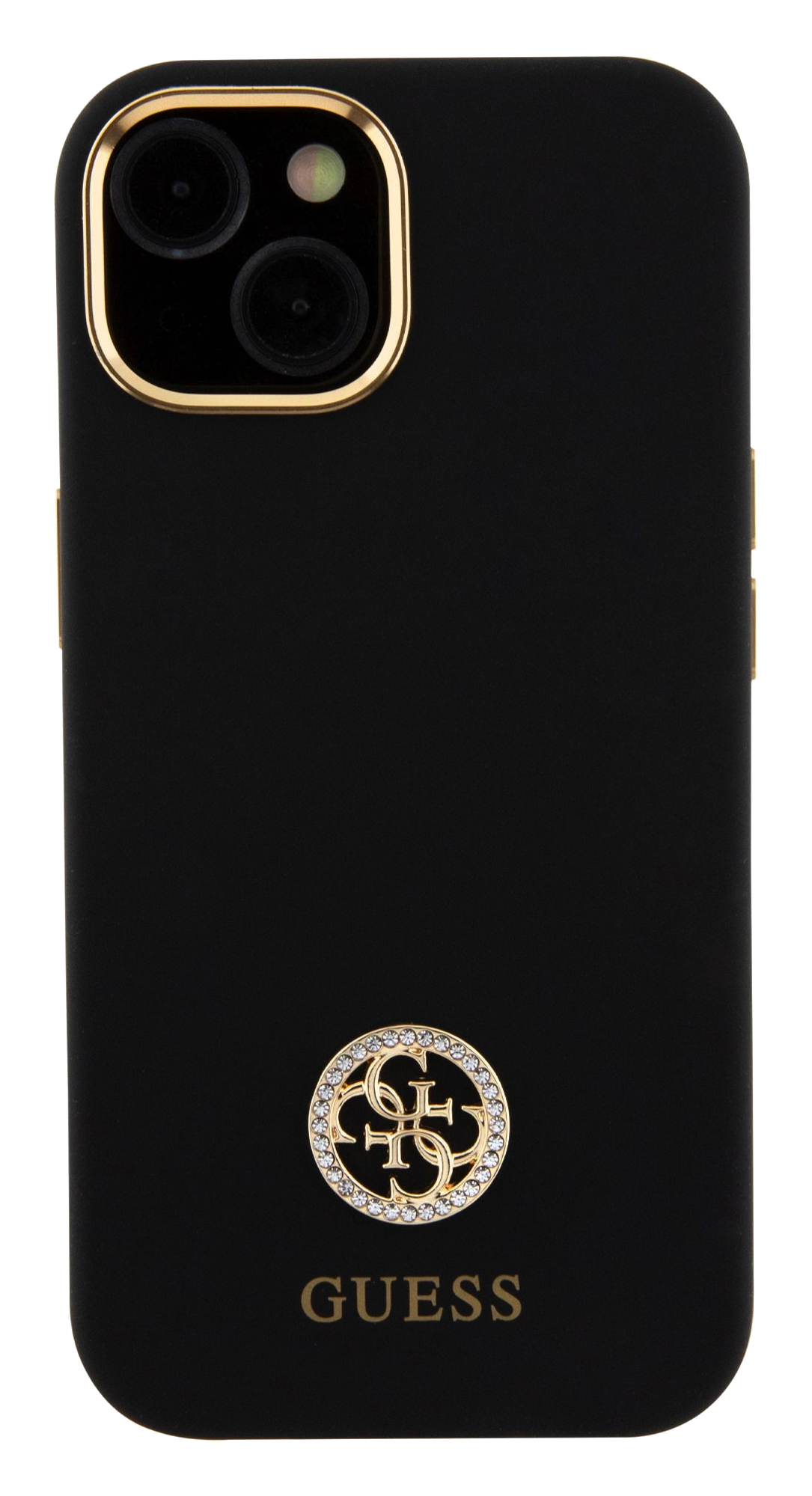iPhone 15 Guess Liquid Silicone Metal Logo Strass Black back