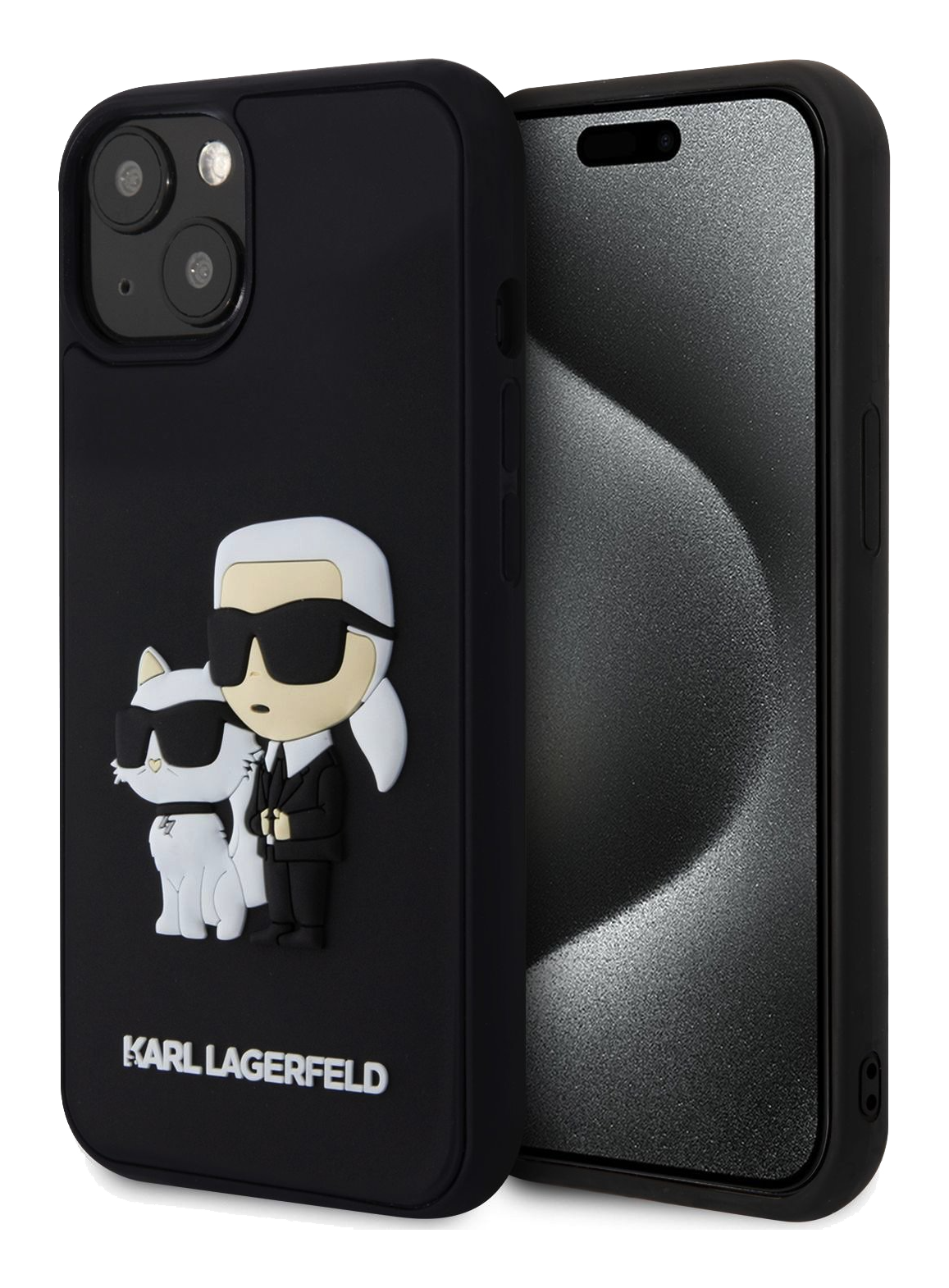 iPhone 15 Karl Lagerfeld and Choupette 3D Rubber Black back front