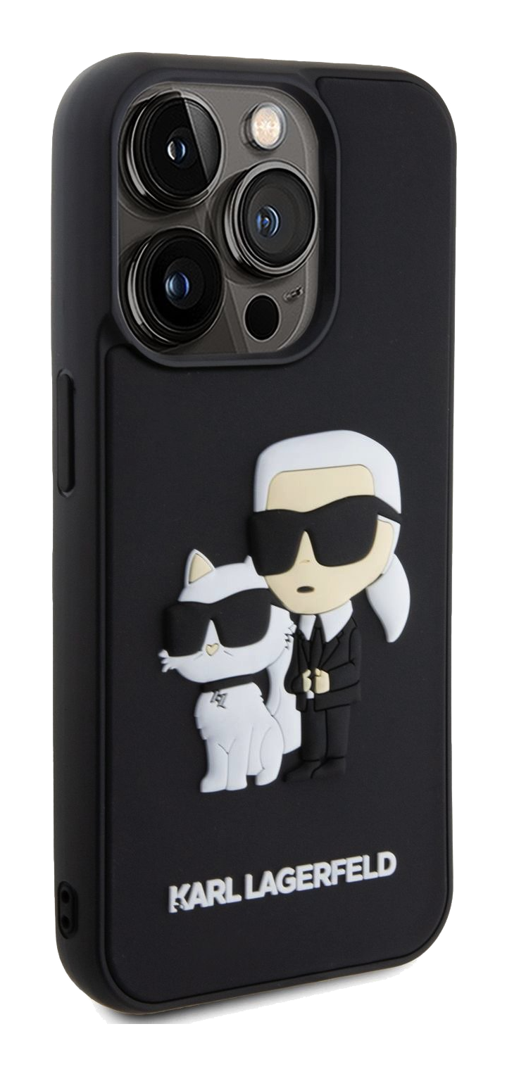 iPhone 15 Pro Karl Lagerfeld and Choupette 3D Rubber Black back right