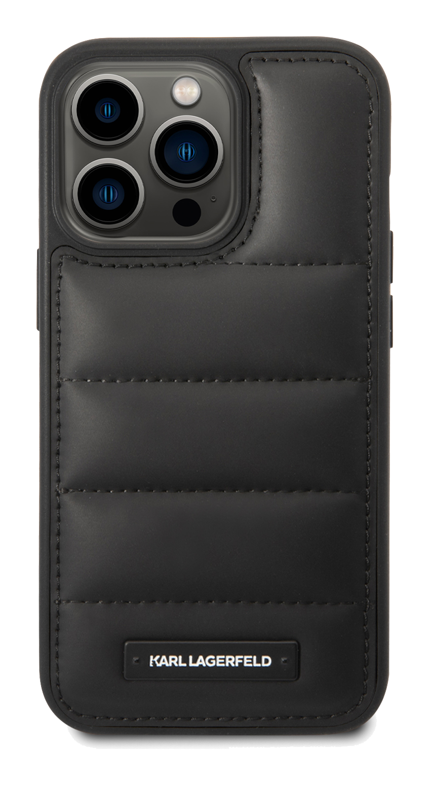 iPhone 15 Pro Karl Lagerfeld Quilted Puffy Metal Logo Black back