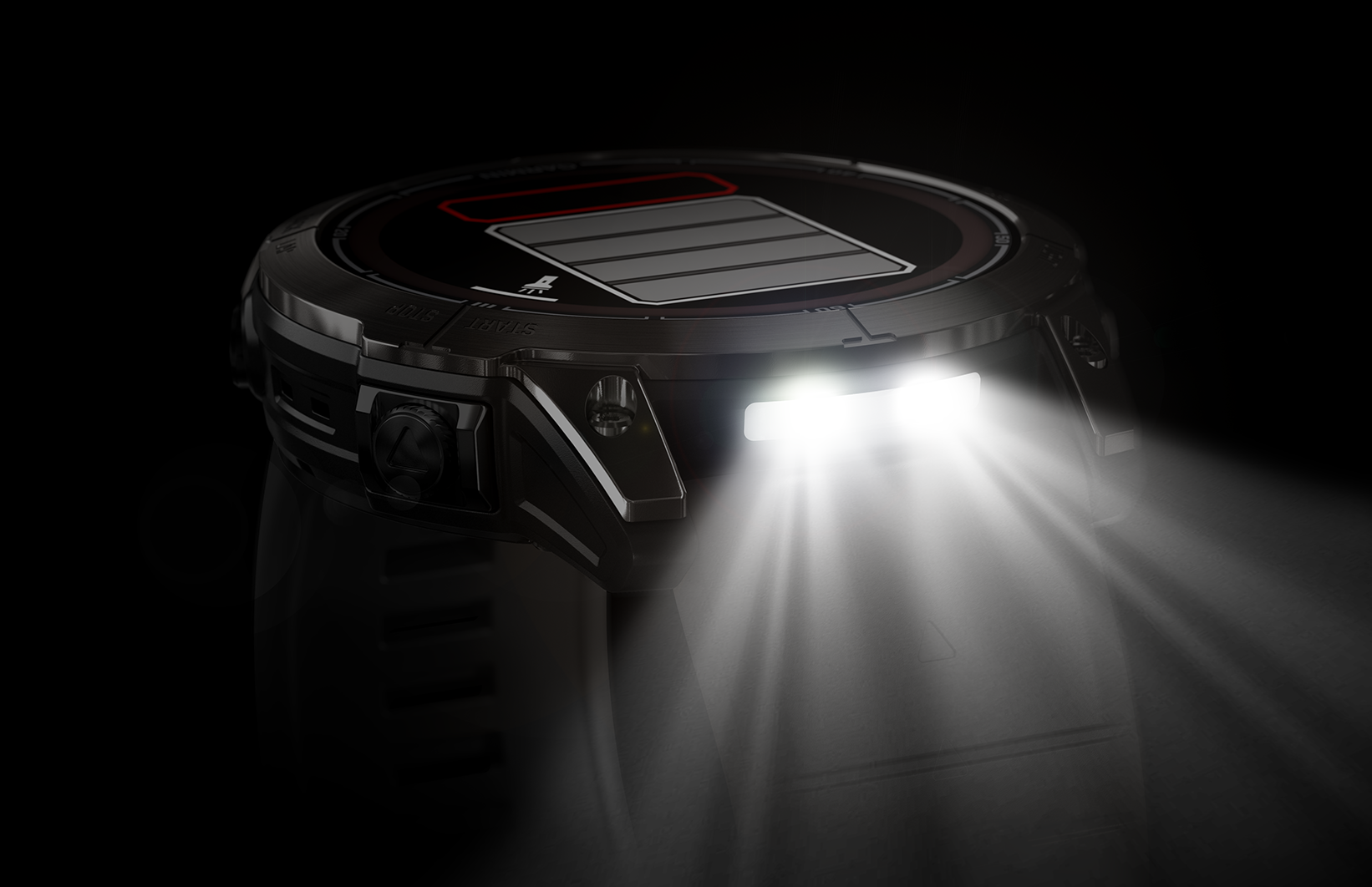 Garmin Fenix 7X Pro Sapphire Solar Carbon Gray Ti with Black Band flashlight white