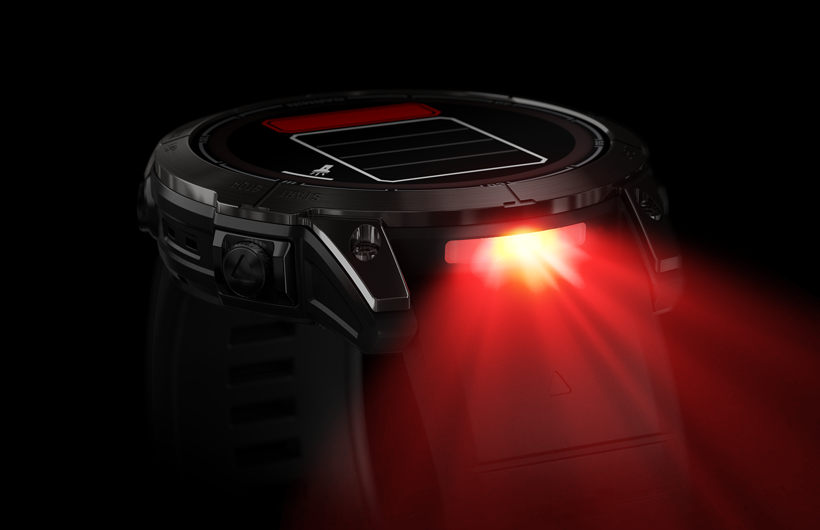 Garmin Fenix 7X Pro Sapphire Solar Carbon Gray Ti with Black Band flaslight red