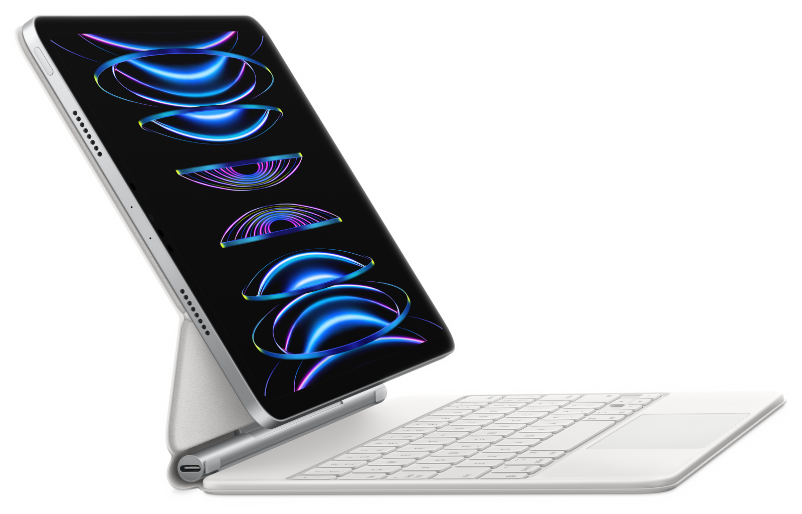 iPad Pro 11 in White Magic Keyboard Front Left Type Mode Screen  USEN