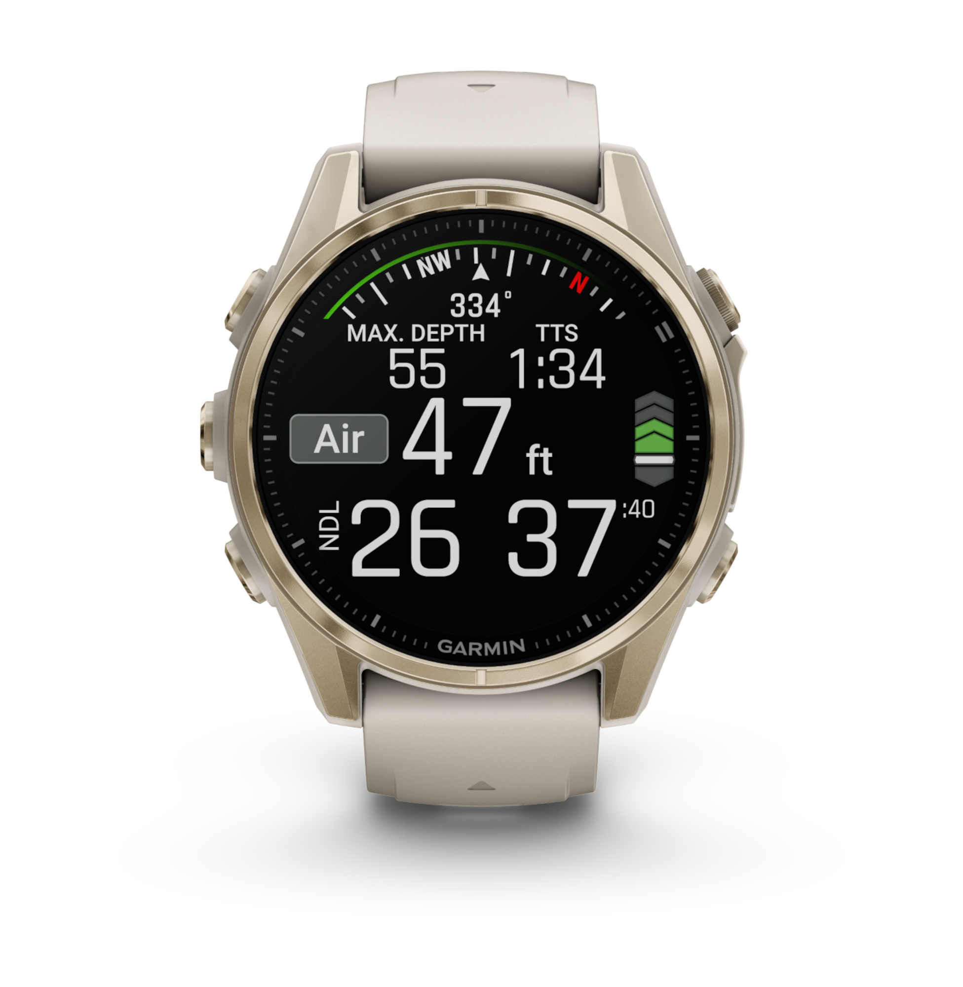 7 fenix8 43 hr softgold foggray front 0004 fenix8 dive statute