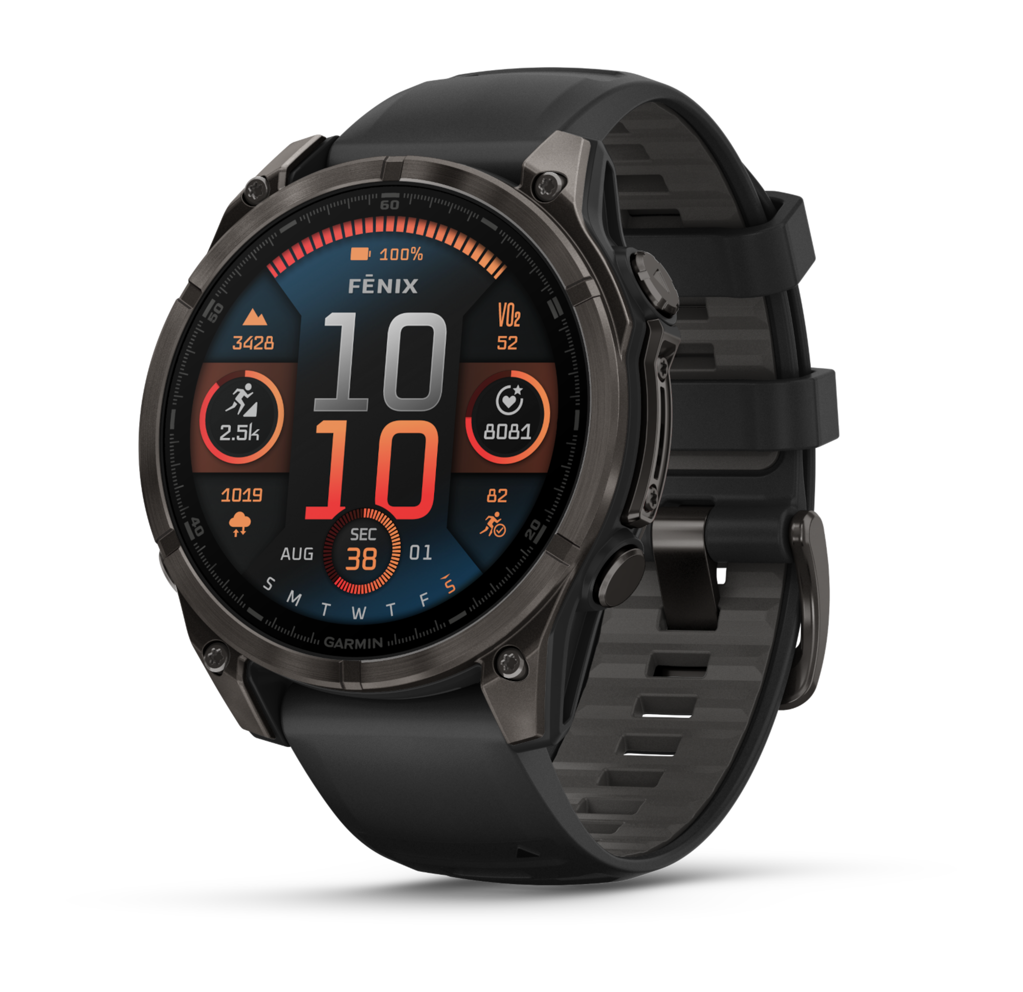 1 fenix8 47 hr carbongray black front left 0015 fenix8 wf 43 51mm sapphir