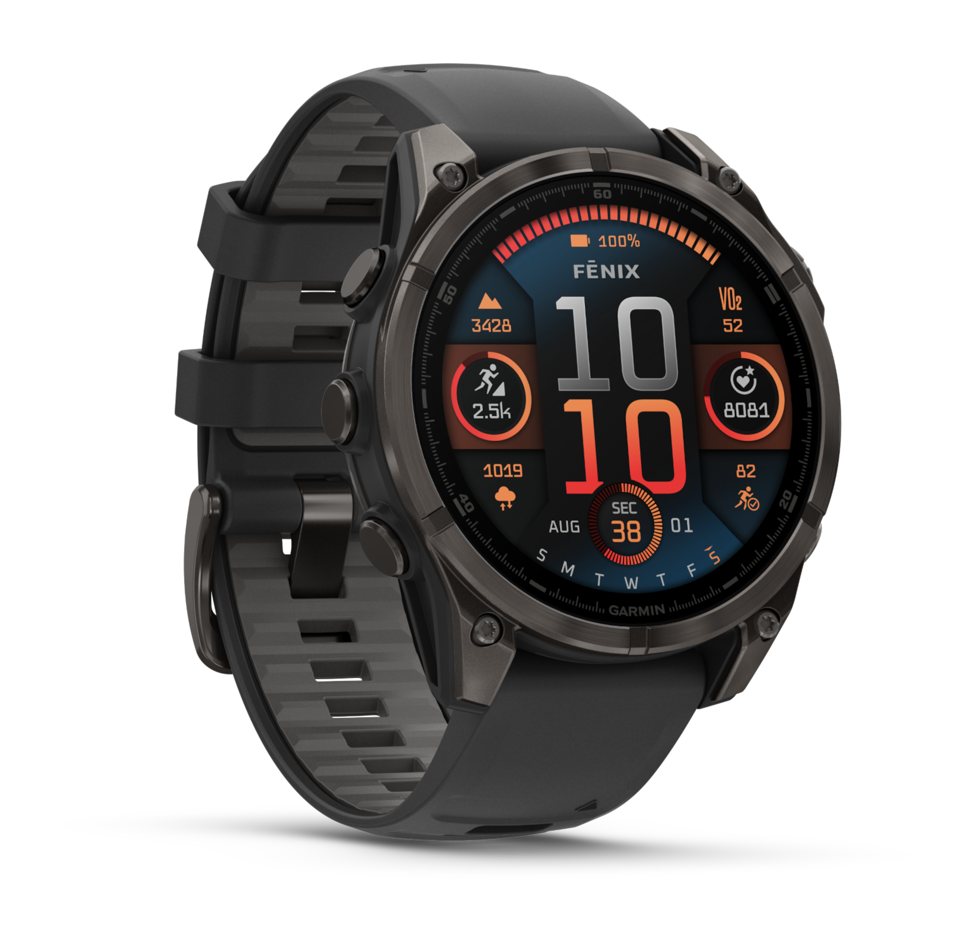 3 fenix8 47 hr carbongray black front right 0015 fenix8 wf 43 51mm sapphi