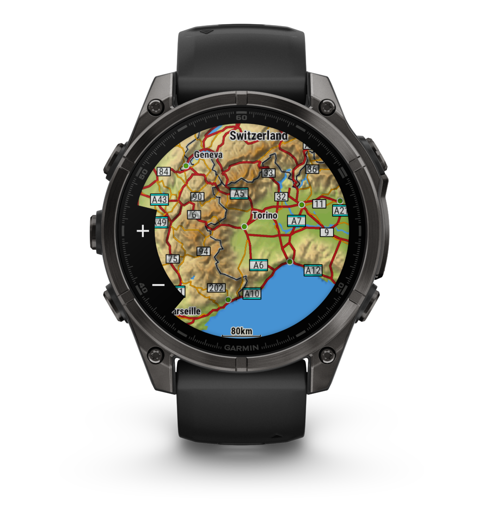 fenix8 47 hr carbongray black front 0001 fenix8 contour shading map met