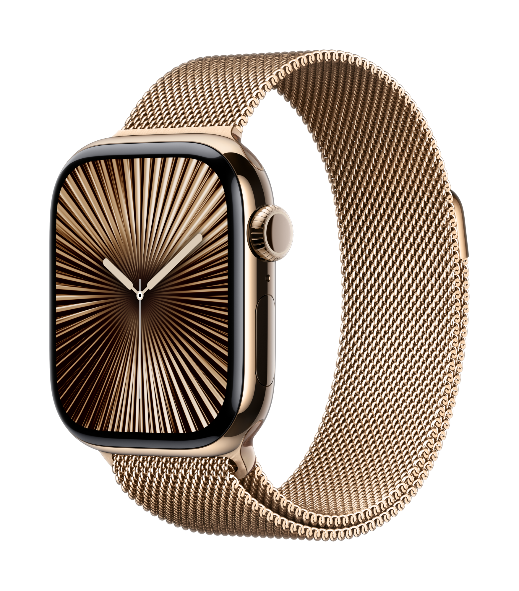 apple watch series 10 cellular 42mm gold titanium gold milanese loop 34fr screen usen