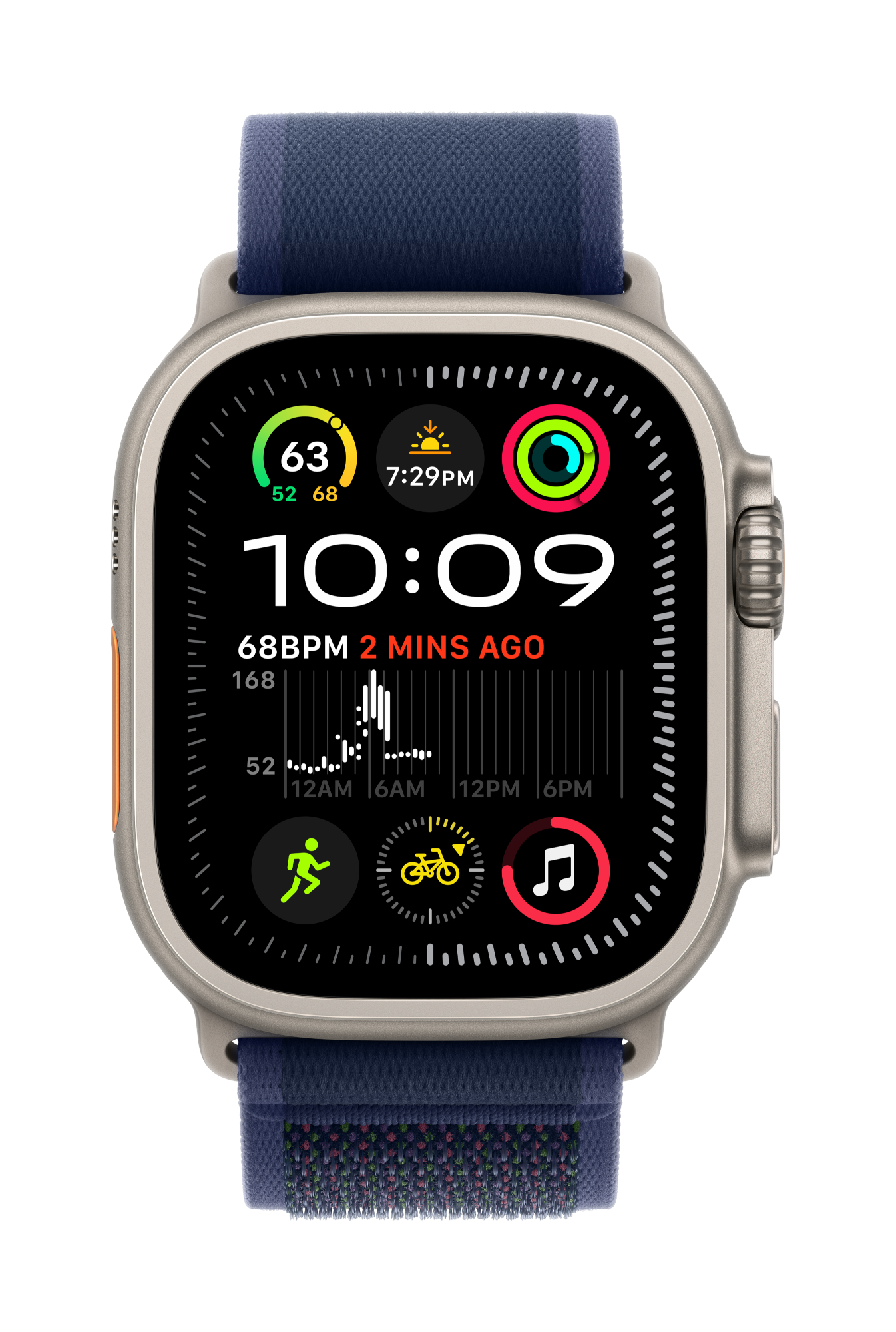 apple watch ultra 2 cellular 49mm natural titanium blue trail loop pure front screen usen