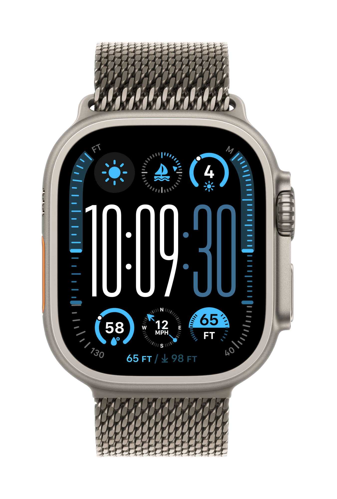 apple watch ultra 2 cellular 49mm natural titanium natural milanese loop pure front screen usen
