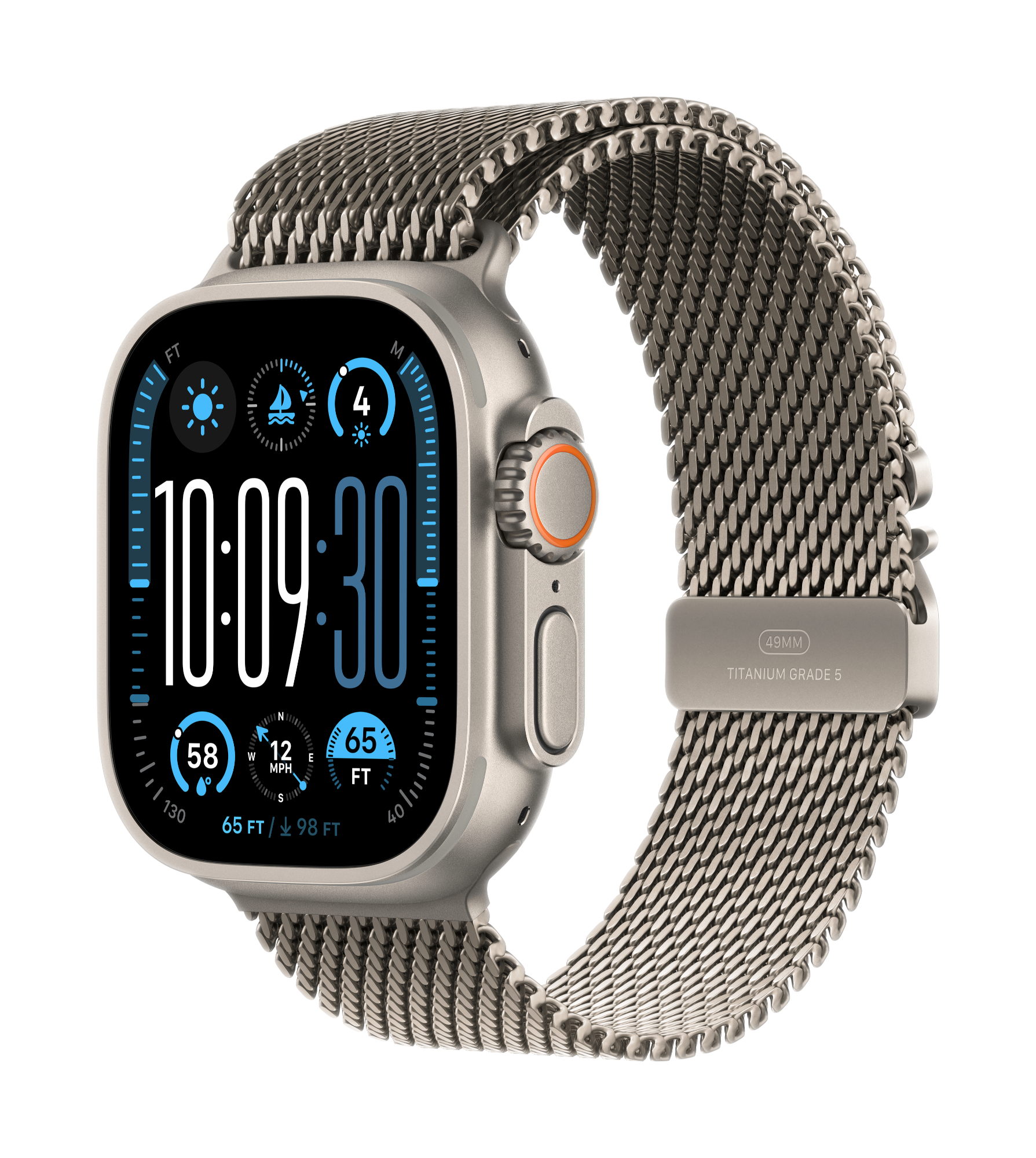 apple watch ultra 2 cellular 49mm natural titanium natural milanese loop 34fr screen usen
