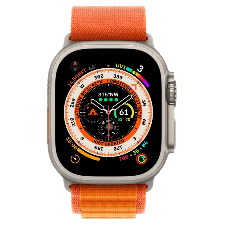 2 apple watch ultra gpscellular 49mm titanium case with orange alpine loop large