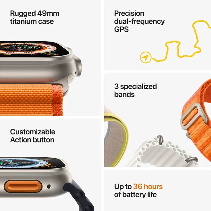 4 apple watch ultra gpscellular 49mm titanium case with orange alpine loop large