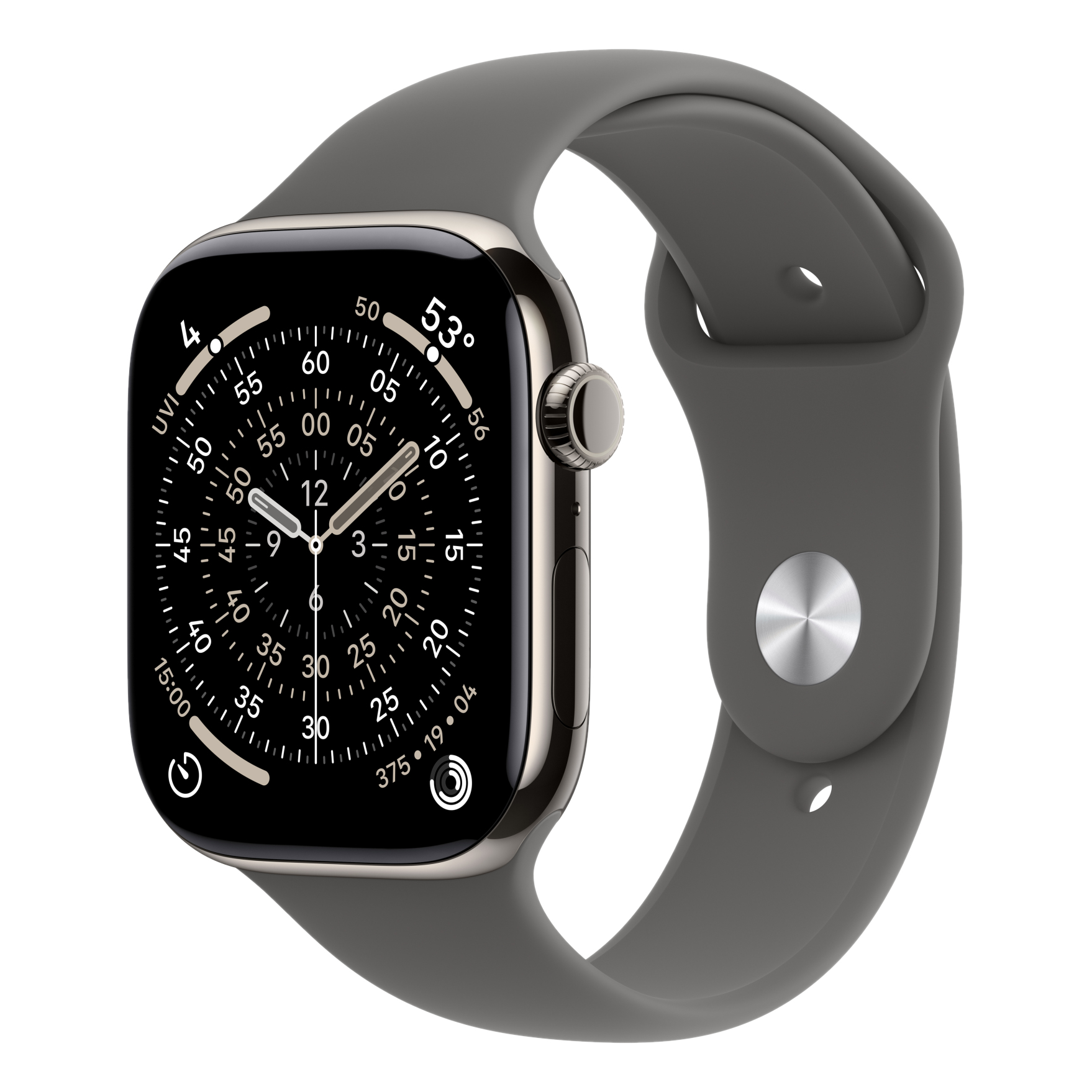 1 apple watch series 11 gps cellular 42mm natural titanium case with stone grey sport band