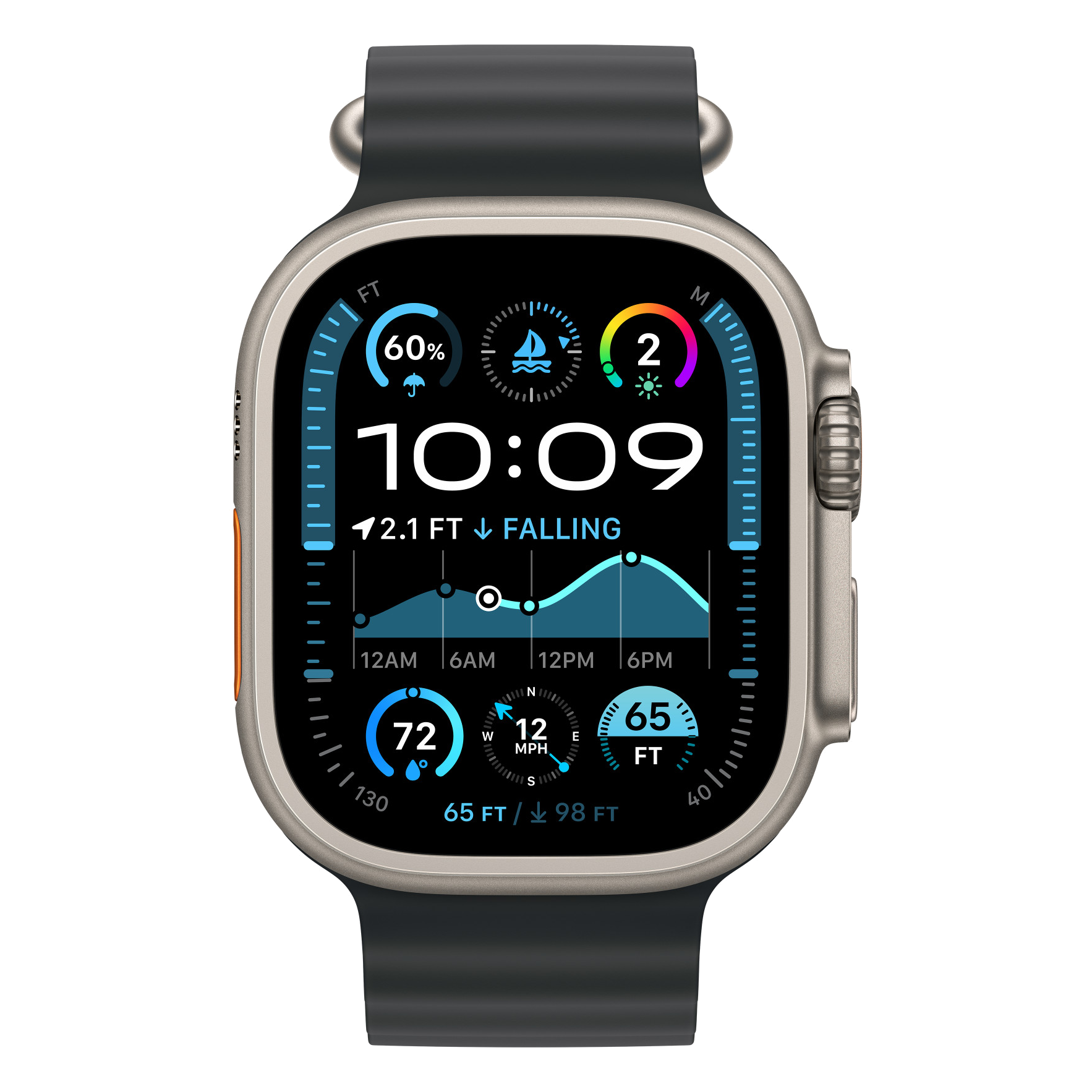 2 apple watch 44 45 46 49mm ocean band natural titanium finish black