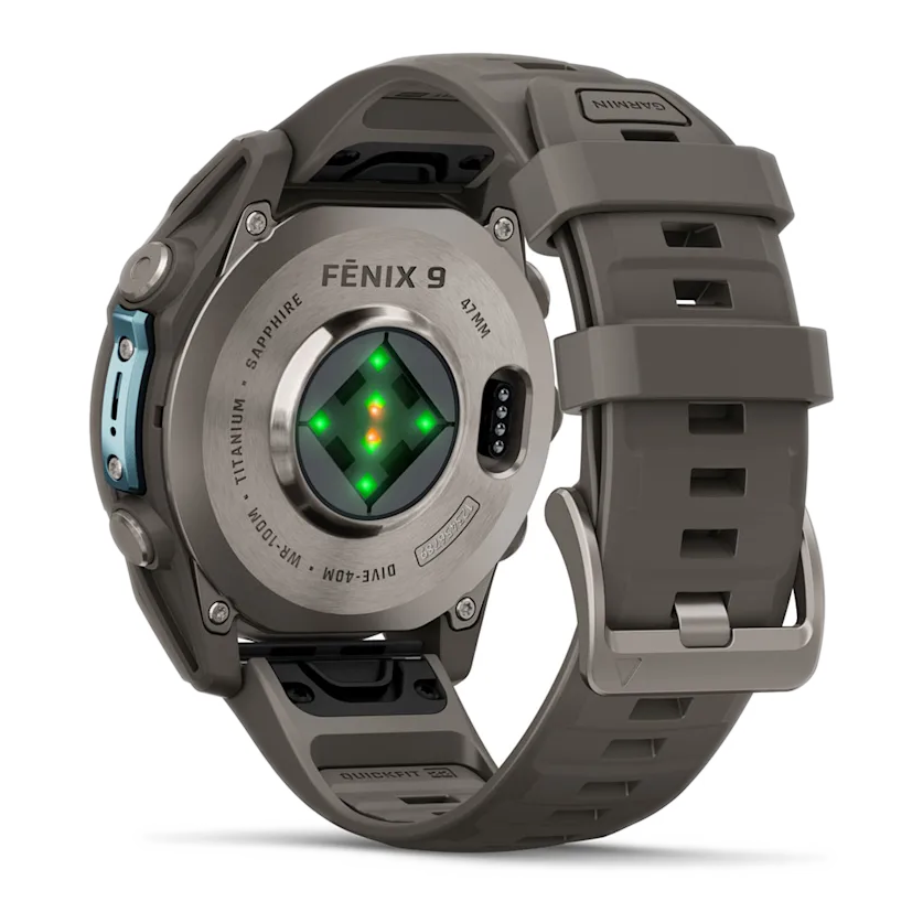 5 garmin fenix 9 47mm titanium with pebble gray silicone band