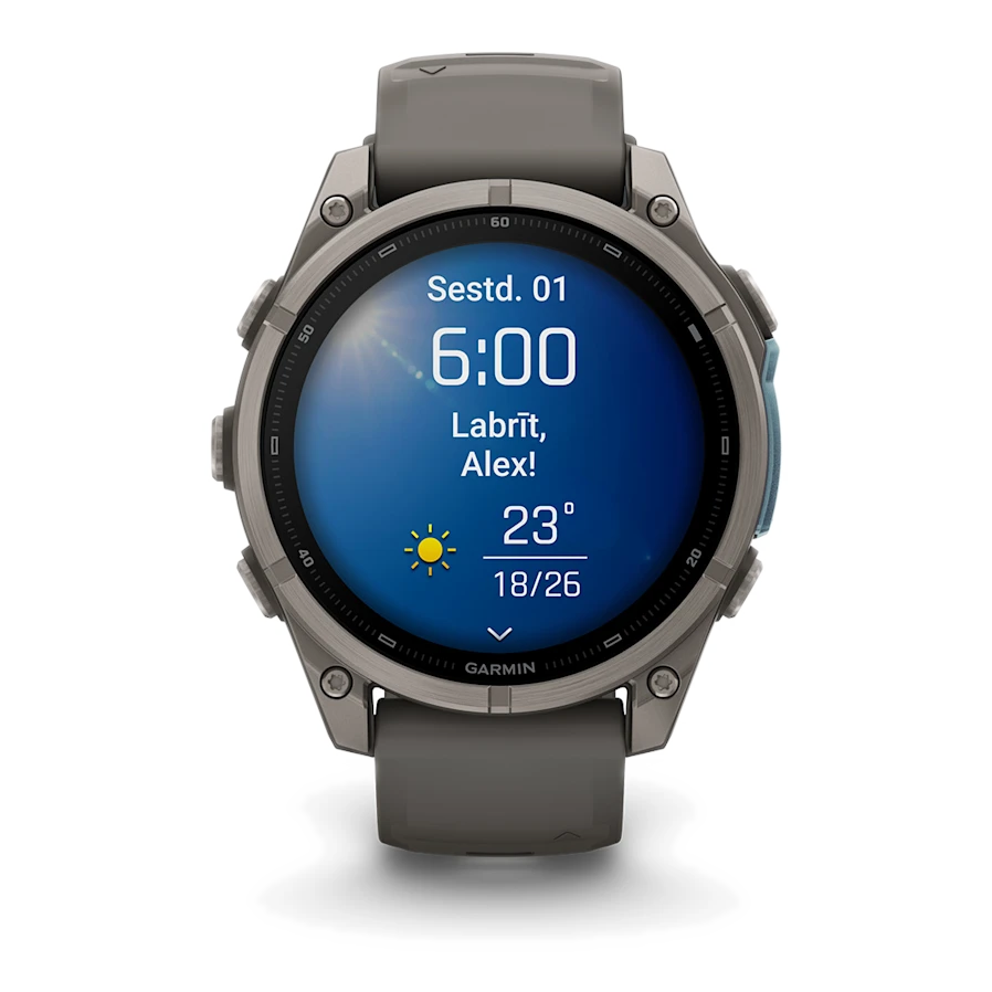11 garmin fenix 9 47mm titanium with pebble gray silicone band