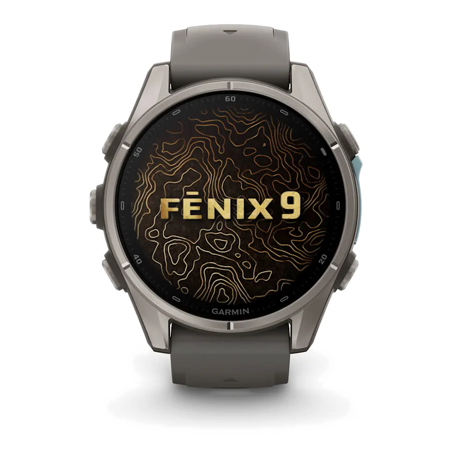 2 garmin fenix 9 43mm titanium with pebble gray silicone band