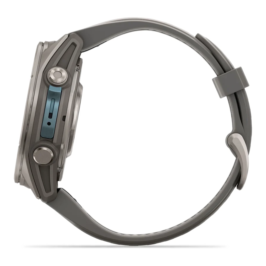 4 garmin fenix 9 43mm titanium with pebble gray silicone band