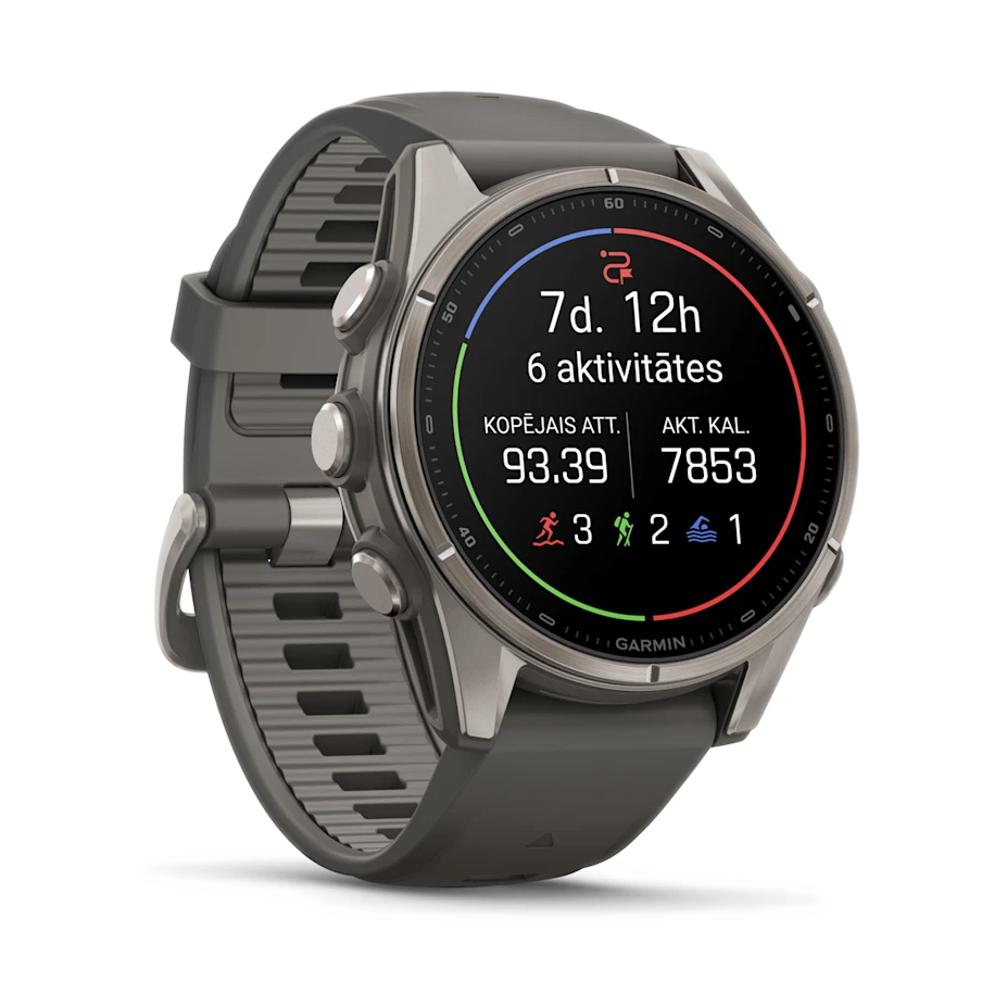 3 garmin fenix 9 43mm titanium with pebble gray silicone band