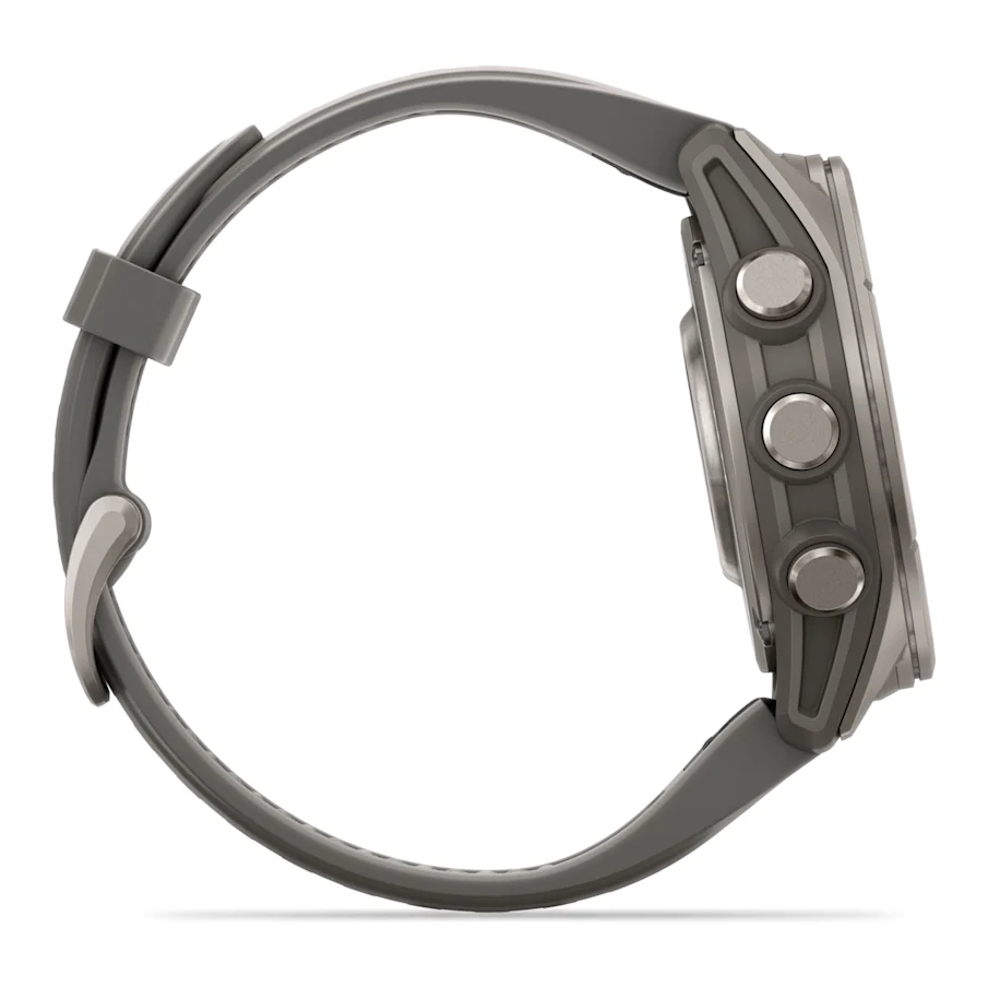 6 garmin fenix 9 43mm titanium with pebble gray silicone band