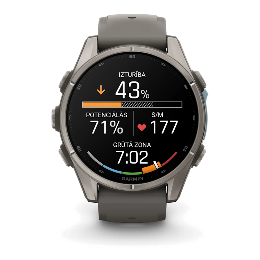 7 garmin fenix 9 43mm titanium with pebble gray silicone band