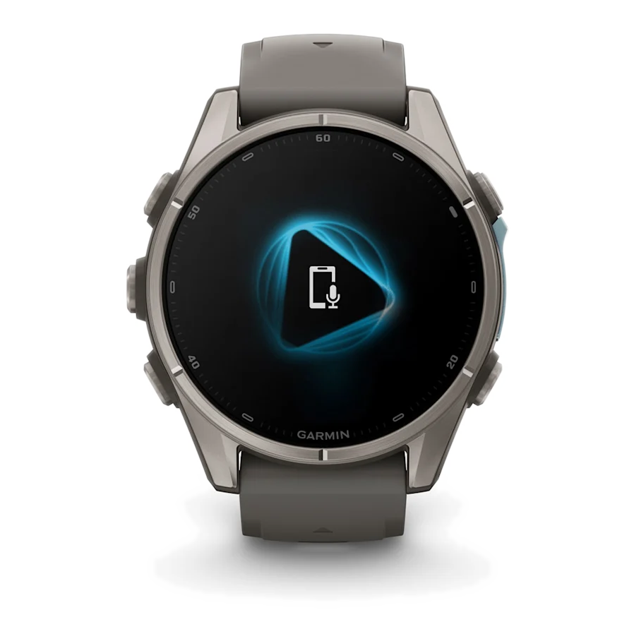 8 garmin fenix 9 43mm titanium with pebble gray silicone band