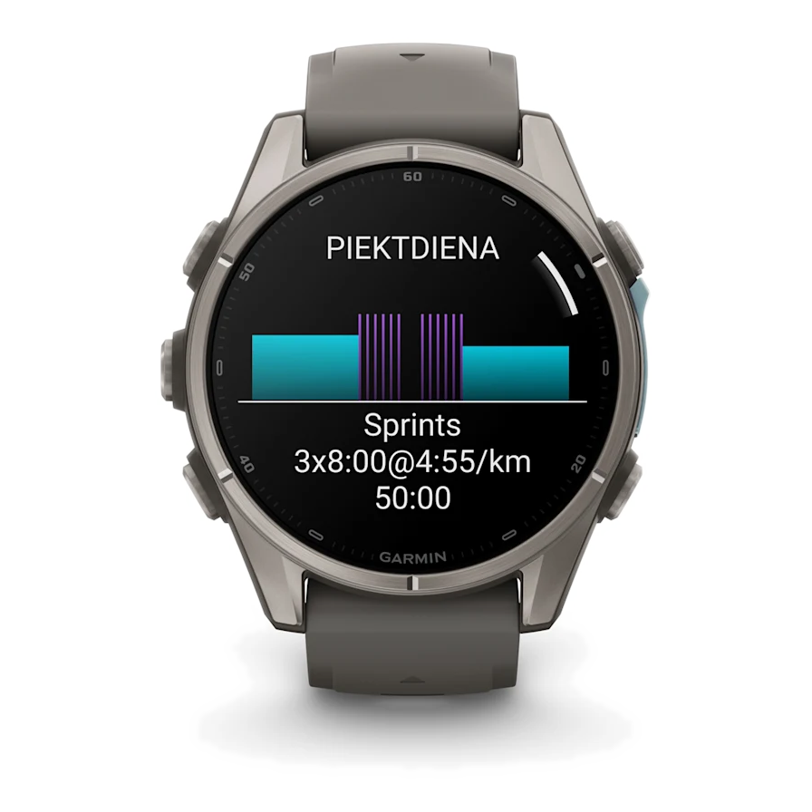 10 garmin fenix 9 43mm titanium with pebble gray silicone band
