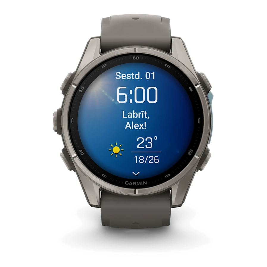 11 garmin fenix 9 43mm titanium with pebble gray silicone band