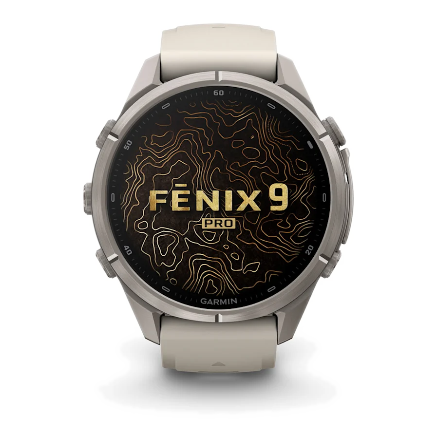 2 garmin fenix 9 pro 43mm inreach titanium with fog gray dark sandstone silicone band