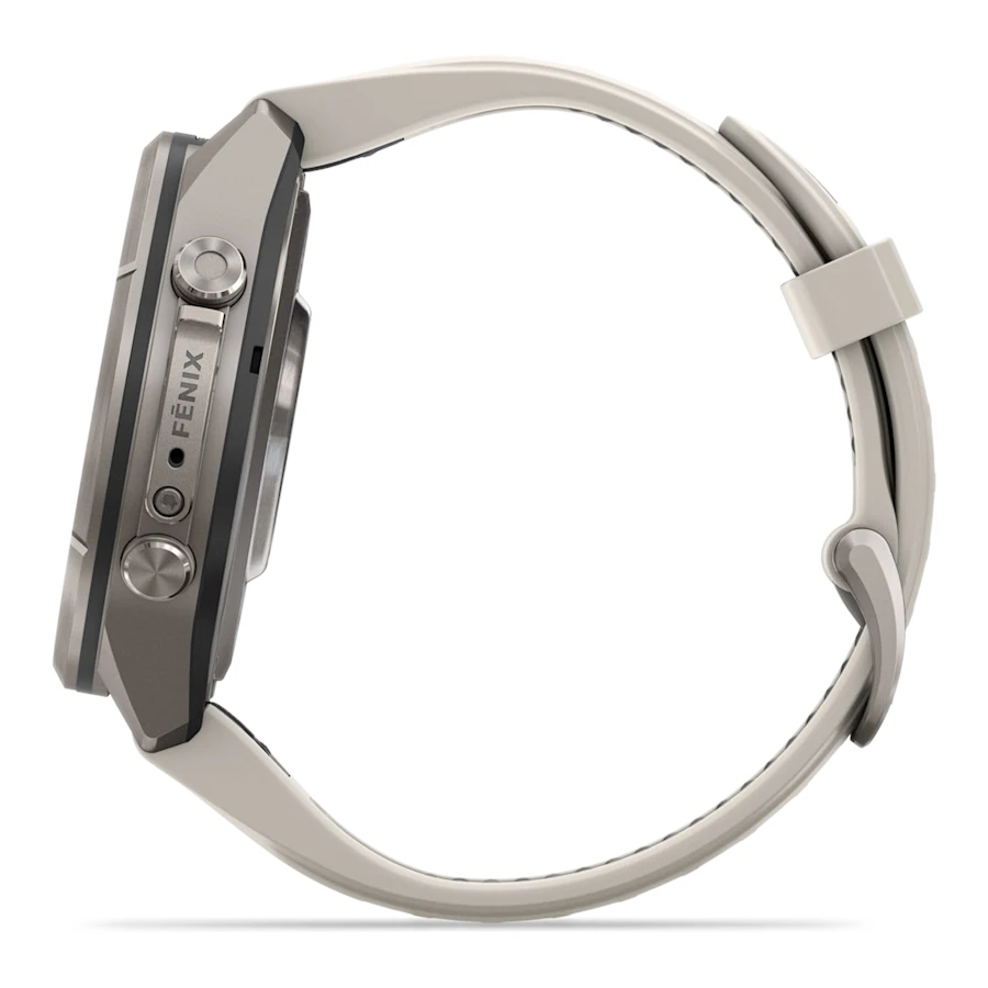4 garmin fenix 9 pro 43mm inreach titanium with fog gray dark sandstone silicone band