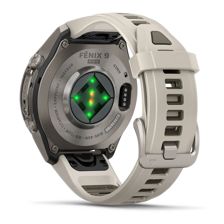 5 garmin fenix 9 pro 43mm inreach titanium with fog gray dark sandstone silicone band