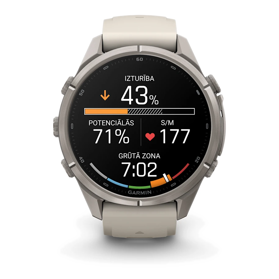 7 garmin fenix 9 pro 43mm inreach titanium with fog gray dark sandstone silicone band