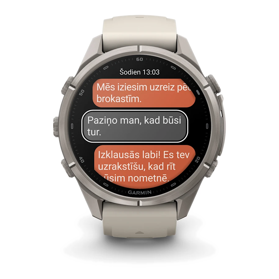 10 garmin fenix 9 pro 43mm inreach titanium with fog gray dark sandstone silicone band