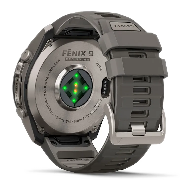 5 garmin fenix 9 pro solar 51mm inreach titanium with pebble grey silicone band