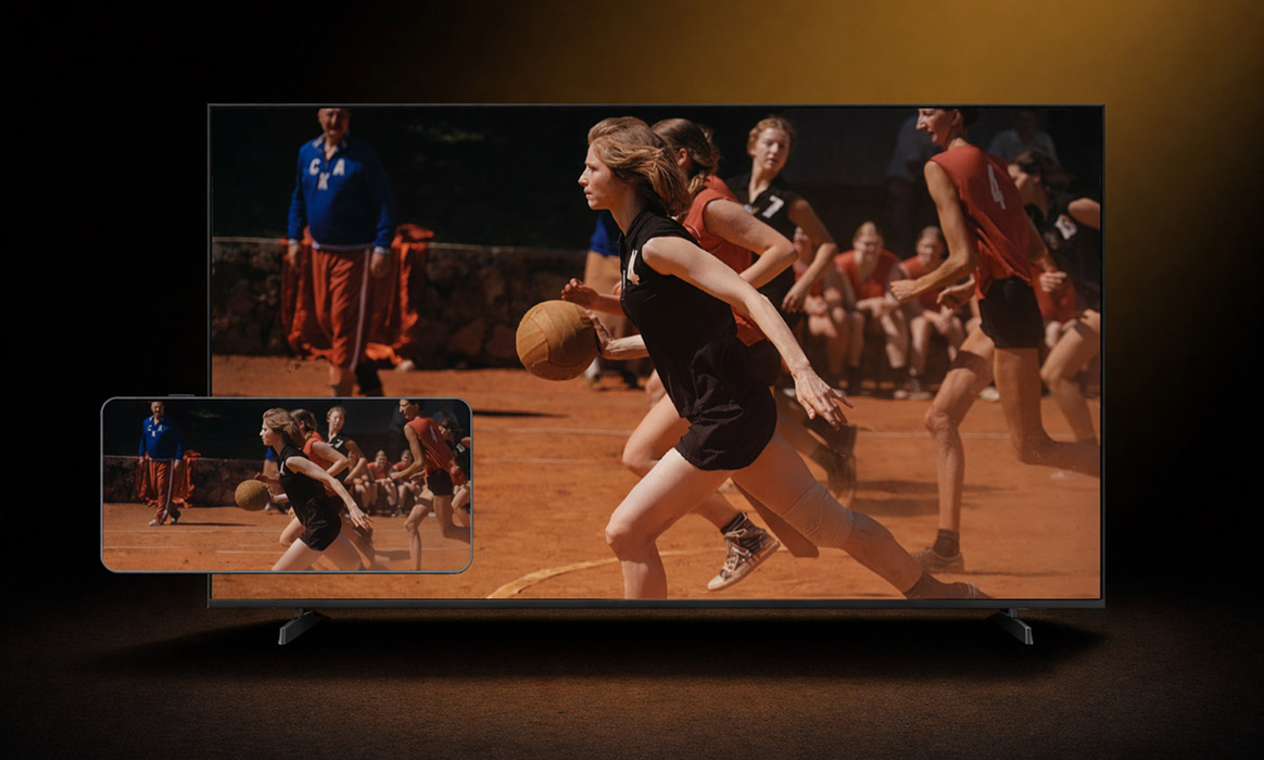 Movie scene on a phone and a television